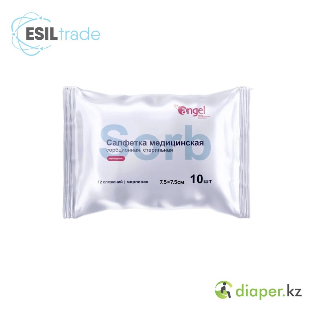 Салфетка медицинская сорбционная стерильная марлевая 12 сложений 7,5смх7,5см №10