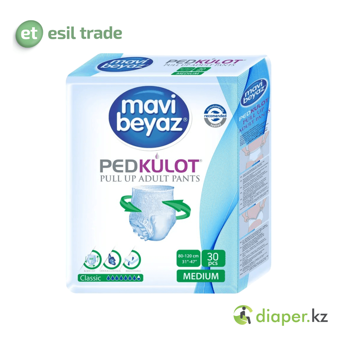 Подгузники - Трусы для взрослых MAVI BEYAZ  MEDIUM 80-120 см 30 PCS  8 капель